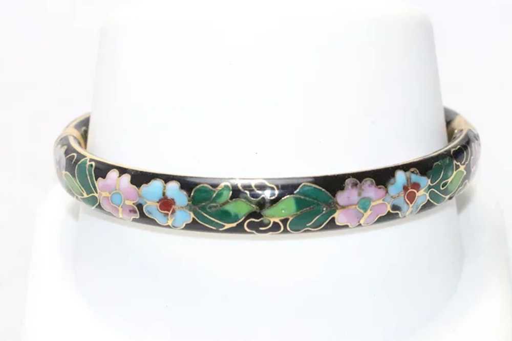 Vintage Enamel Floral Bangle Bracelet - image 4
