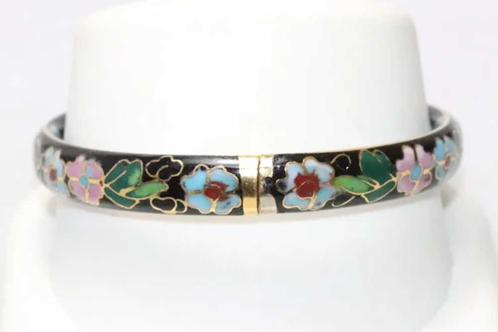 Vintage Enamel Floral Bangle Bracelet - image 5