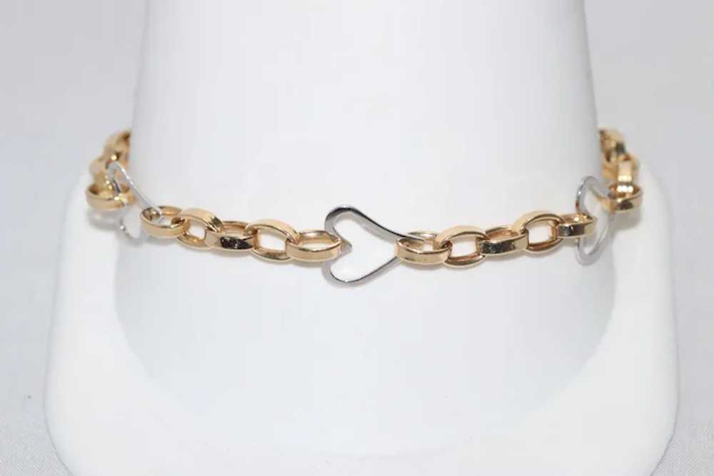 14KT Two Tone Gold Heart Bracelet - image 2