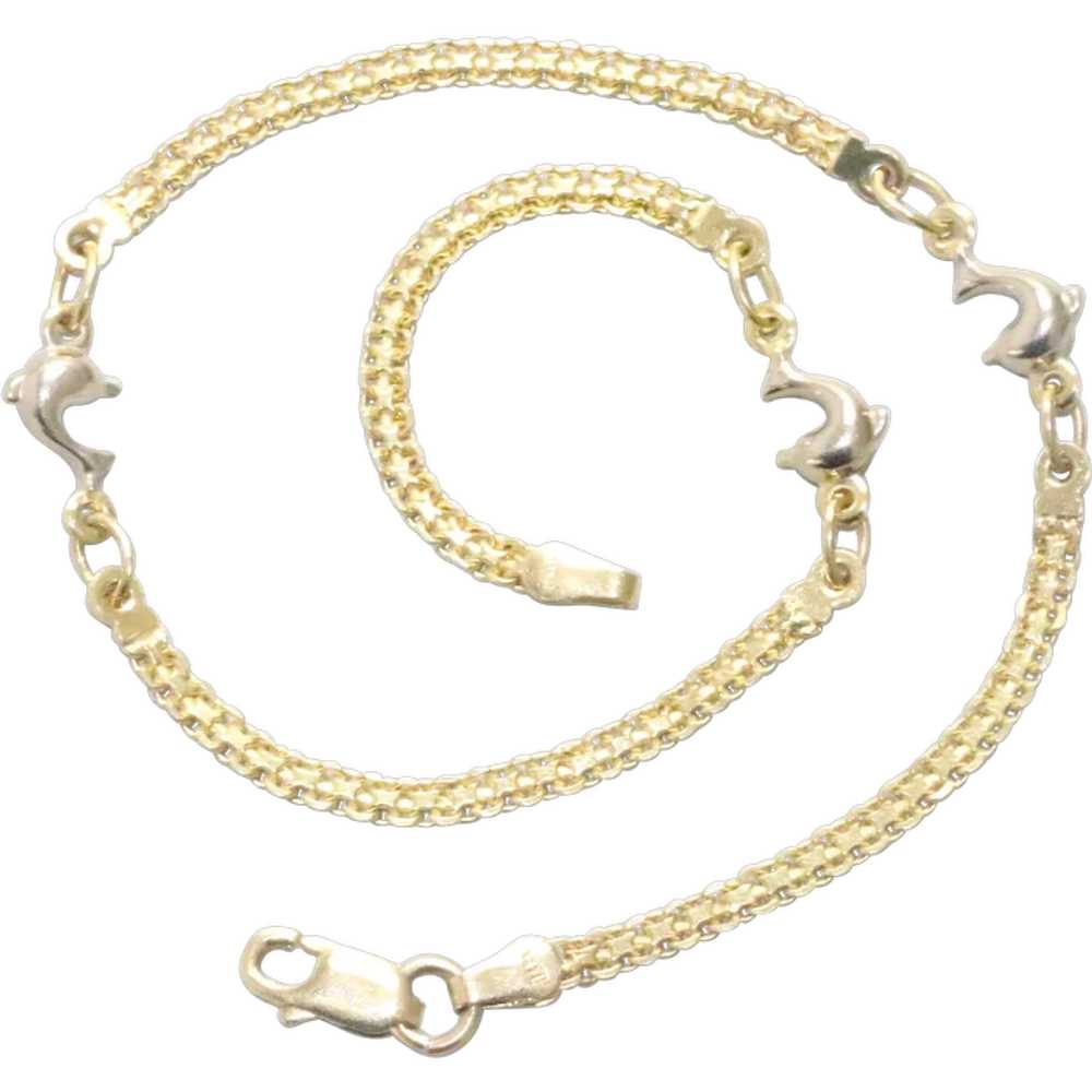 14KT Two Tone Gold Dolphin Ankle Bracelet - image 1