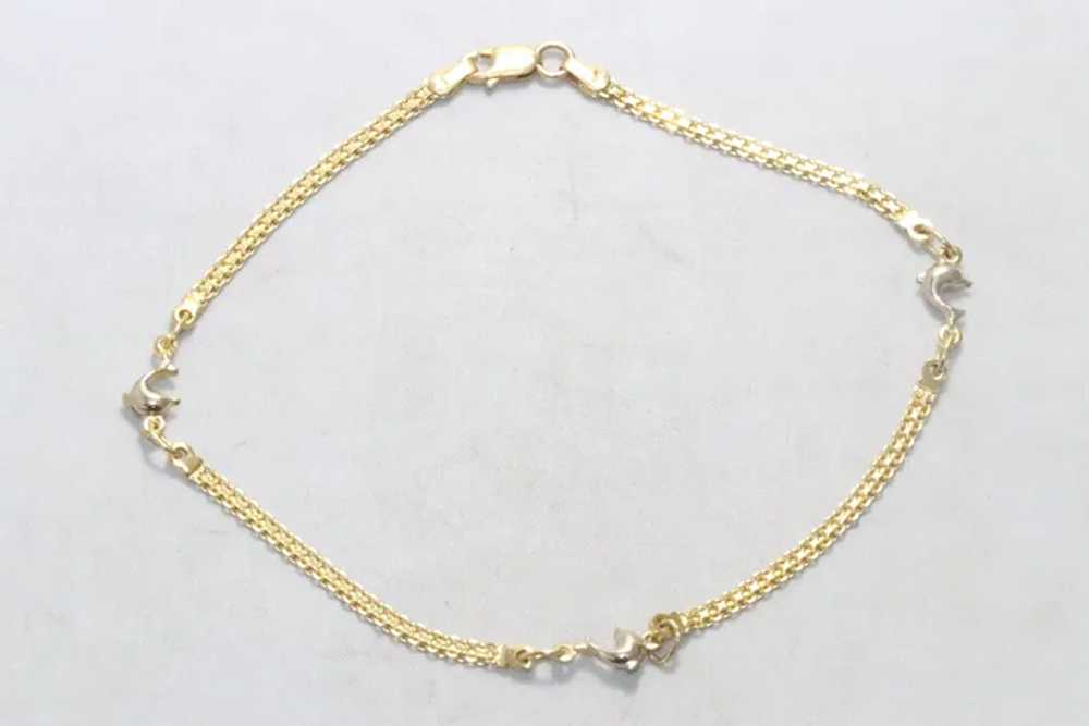 14KT Two Tone Gold Dolphin Ankle Bracelet - image 2