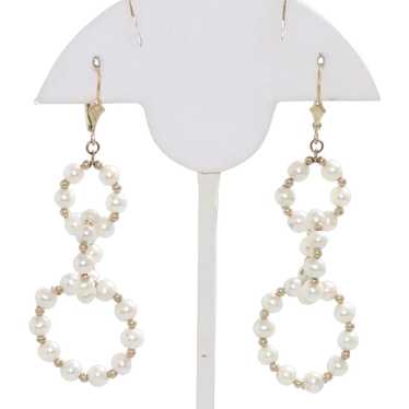 14K Yellow Gold Cultured Pearl Chandelier Earrings - image 1