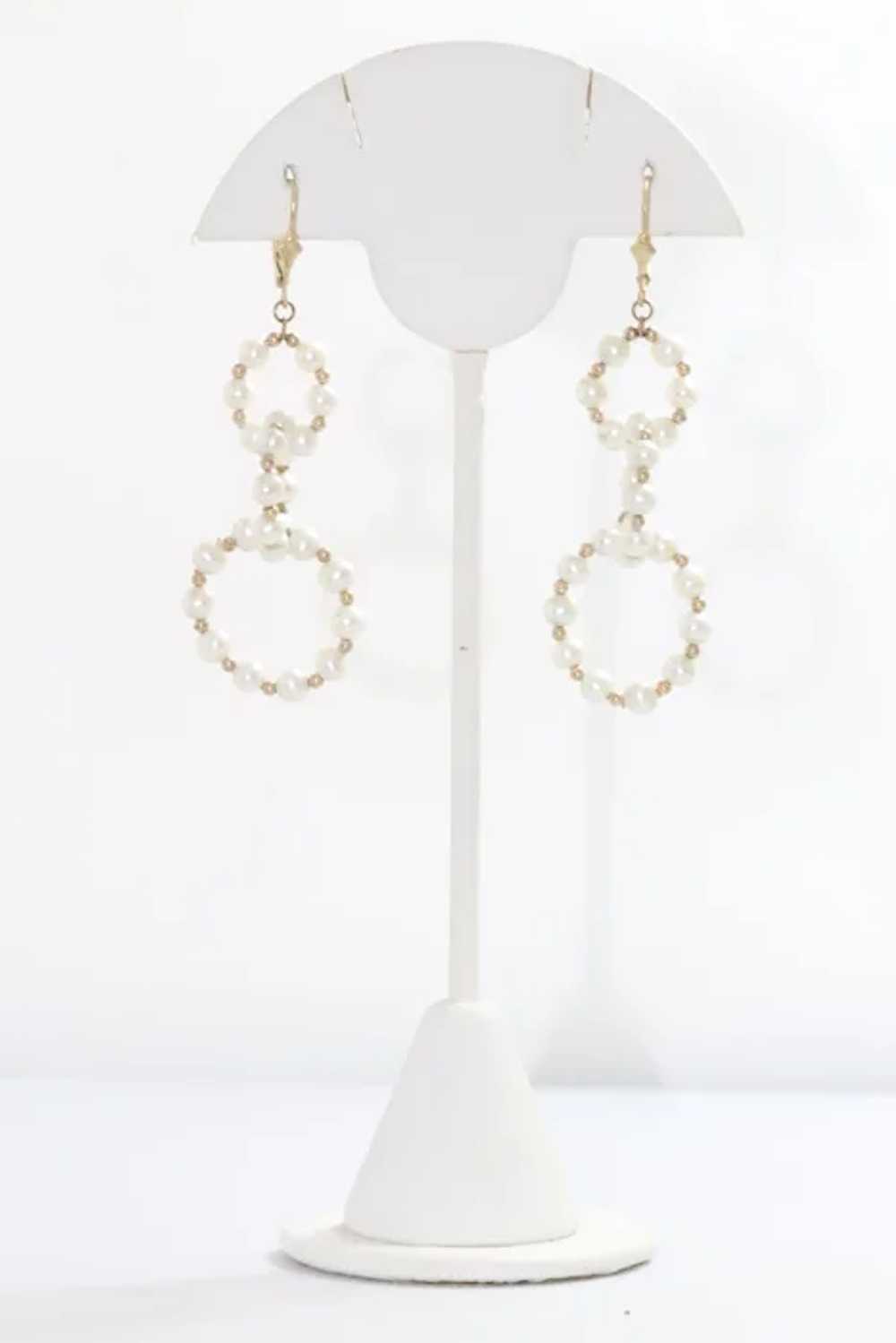 14K Yellow Gold Cultured Pearl Chandelier Earrings - image 2