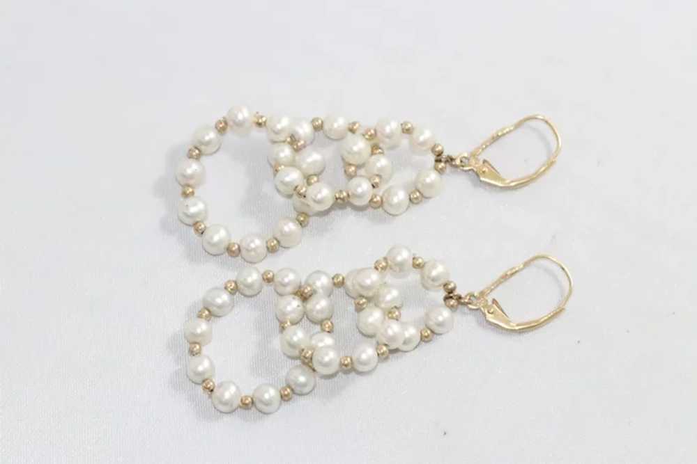 14K Yellow Gold Cultured Pearl Chandelier Earrings - image 3