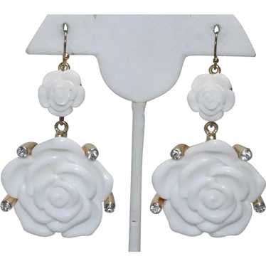 Vintage White Rose Dangle Earrings - image 1