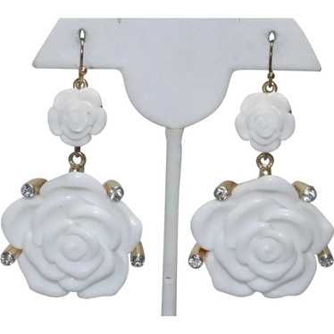 Vintage White Rose Dangle Earrings