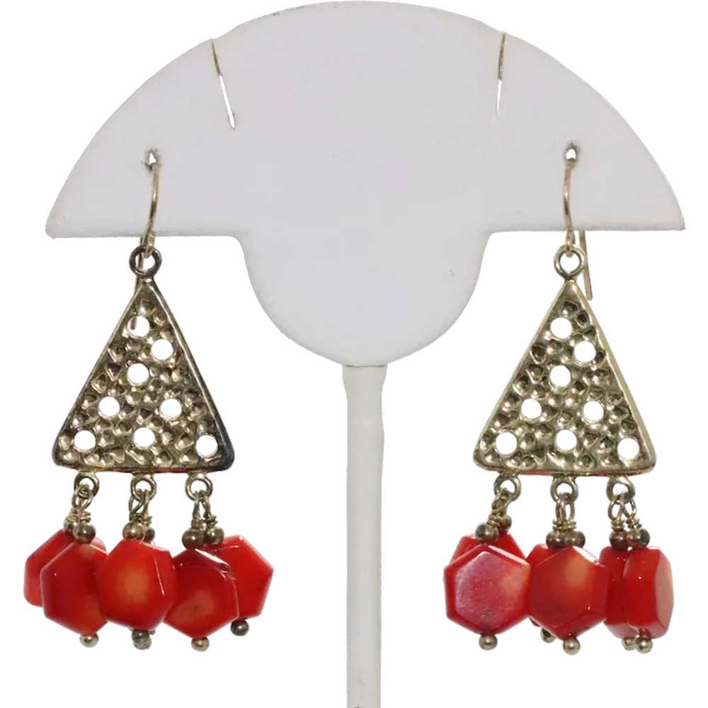 Sterling Silver Dangling Coral Earrings - image 1