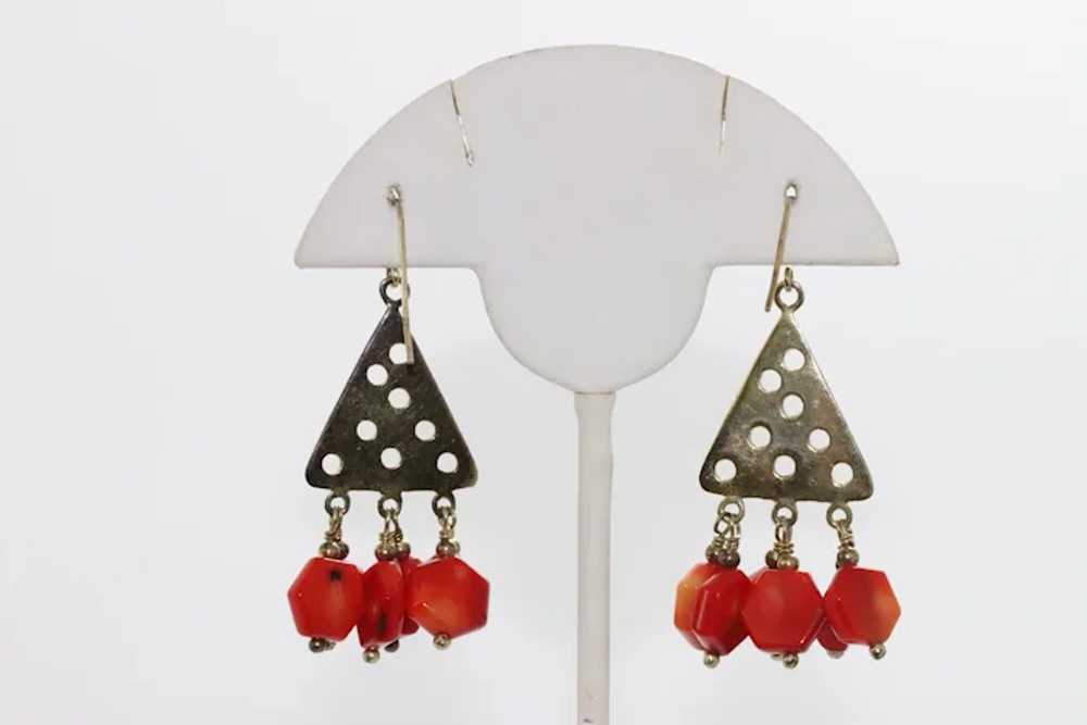 Sterling Silver Dangling Coral Earrings - image 2