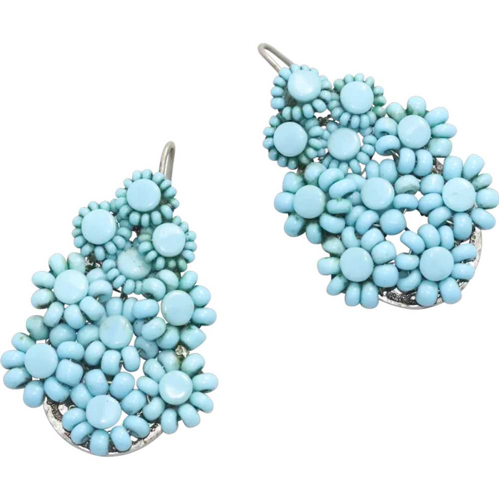 Vintage Floral Blue Beads Earrings - image 1