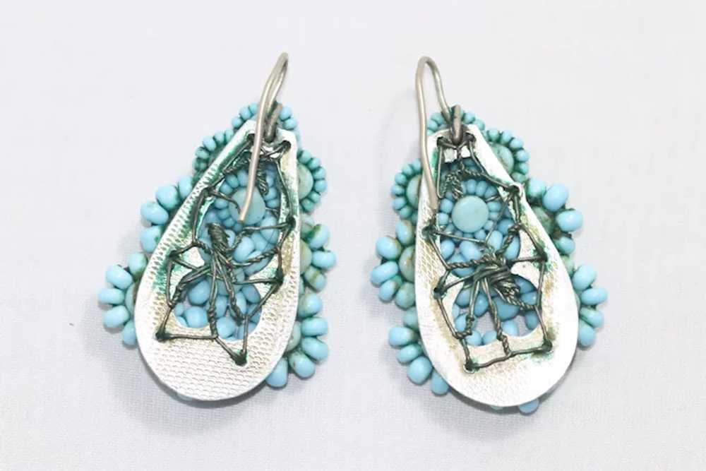 Vintage Floral Blue Beads Earrings - image 3