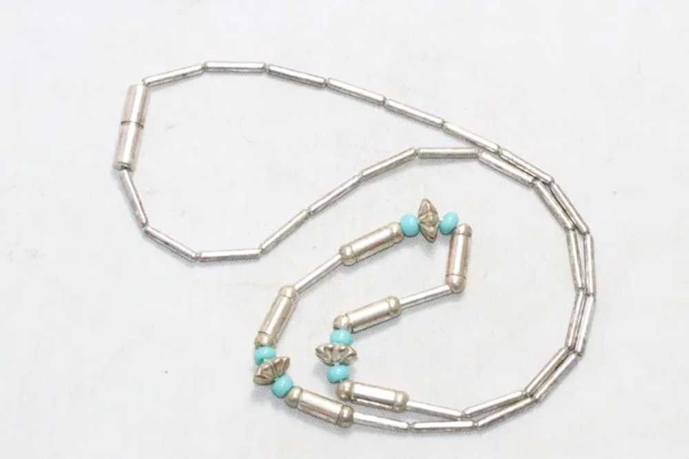 Vintage Sterling Silver Turquoise Beaded Necklace - image 2