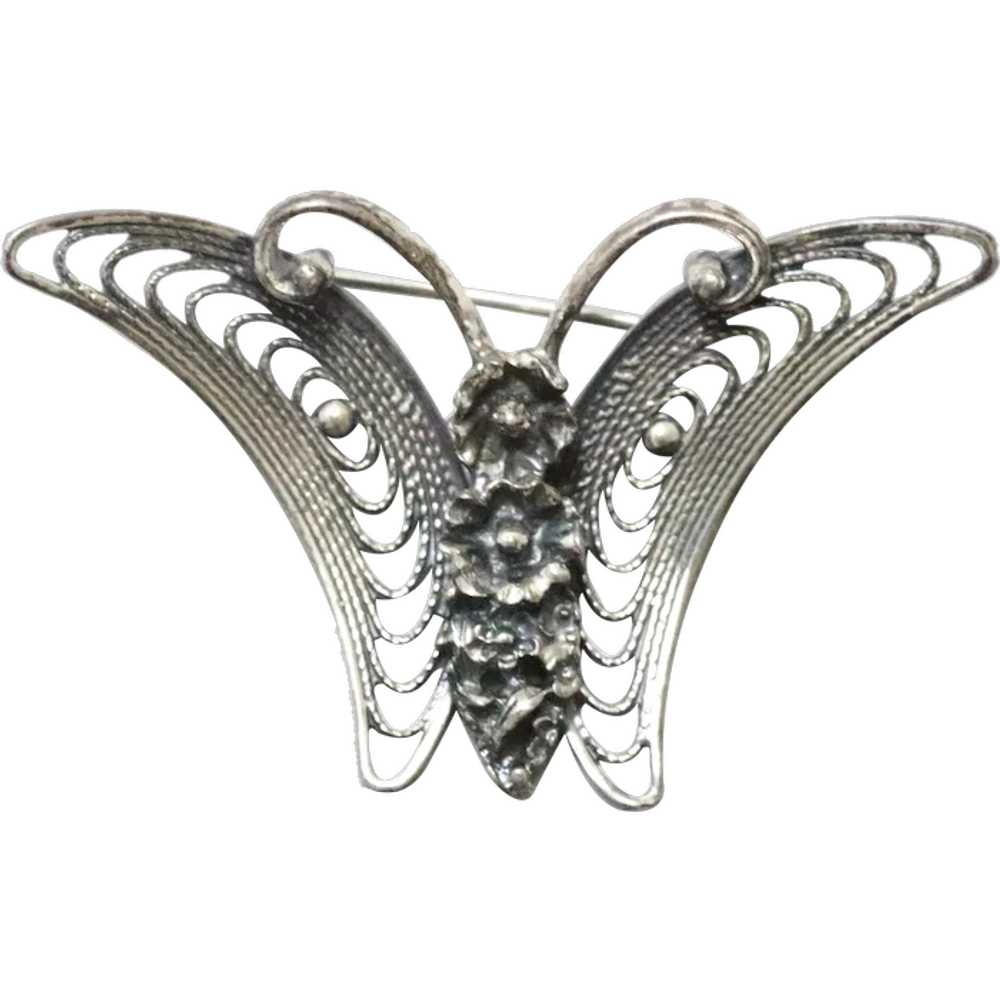 Vintage Sterling Silver Butterfly Brooch - image 1