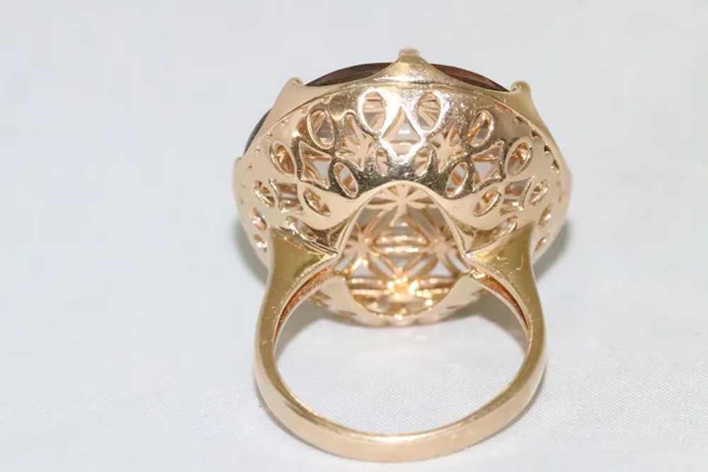 14KT Yellow Gold Floral Dome Smoky Quartz Ring - image 4
