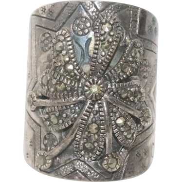 Sterling Silver Marcasite Hand Engraved Ring