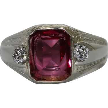 Art Deco 14 KT White Gold .30 CT Diamond and Ruby 