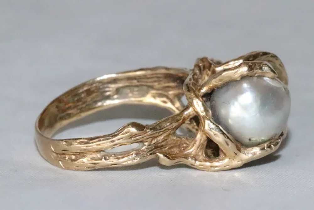 Vintage 14K Yellow Gold Double Baroque Pearl Ring - image 4