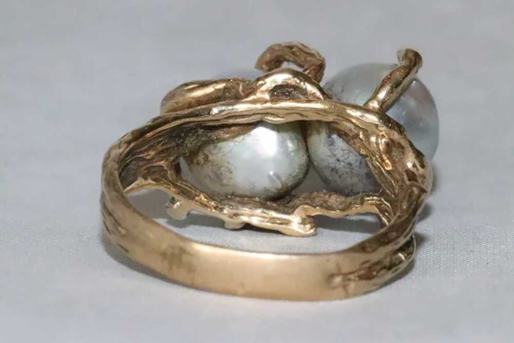 Vintage 14K Yellow Gold Double Baroque Pearl Ring - image 6