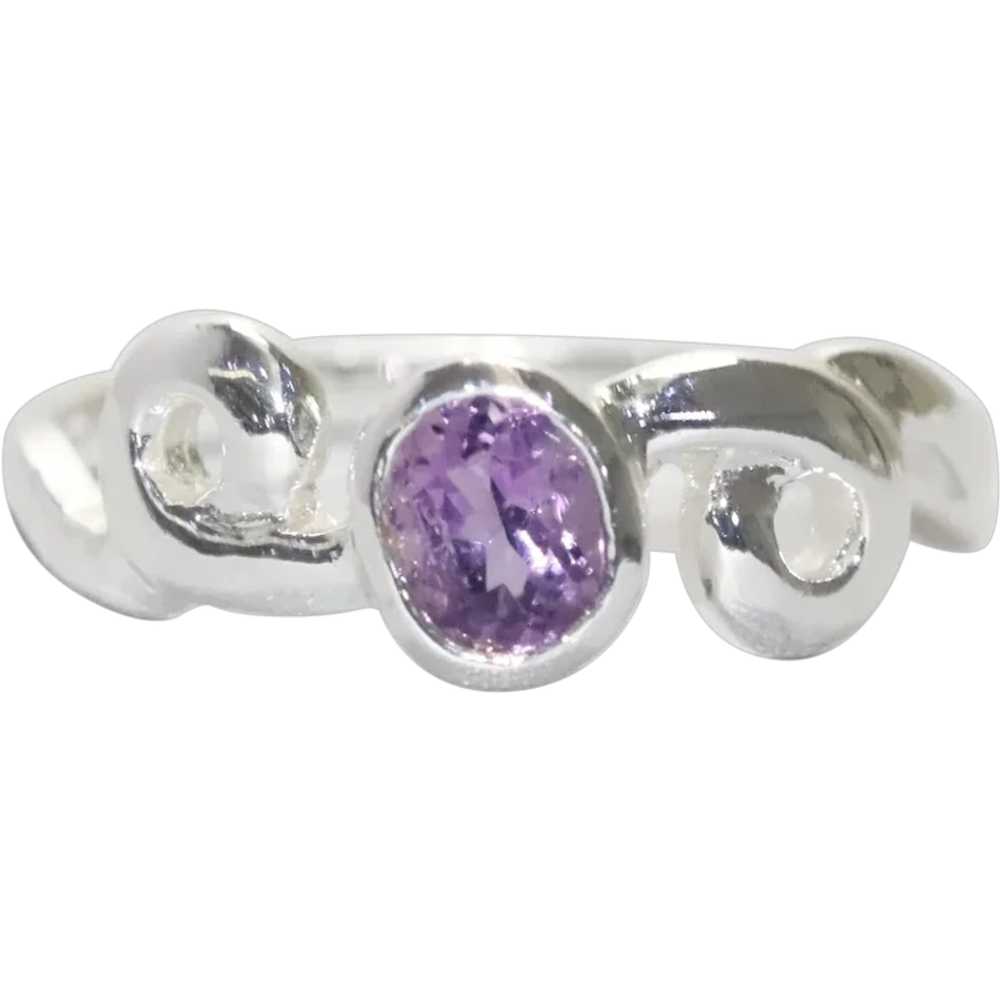 Sterling Silver Bezel Set Amethyst Ring - image 1