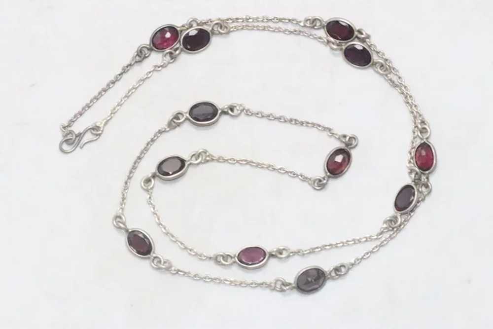 Vintage Sterling Silver Bezel Set Garnet Necklace - image 2