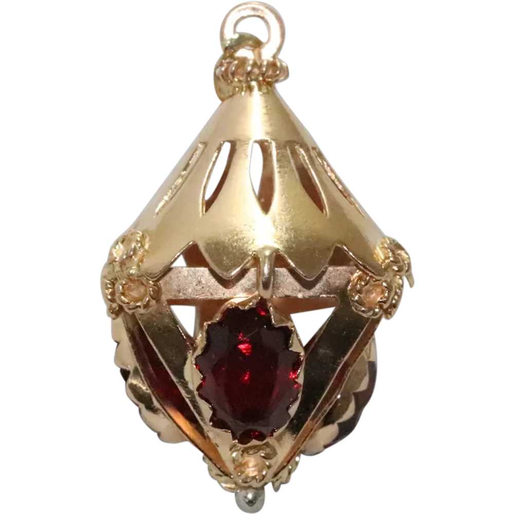 18 KT Yellow Gold Ruby Lantern Pendant - image 1