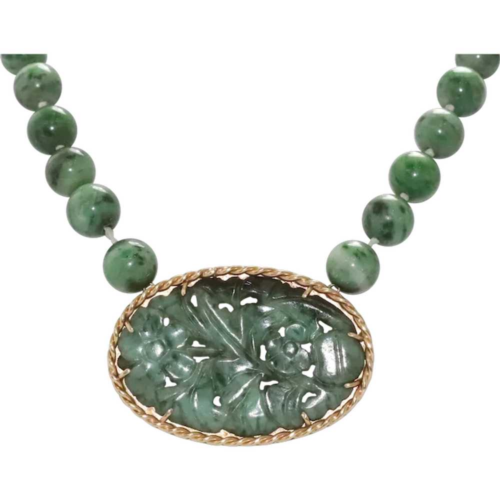 Vintage Victorian 14 KT Gold Jade Necklace - image 1