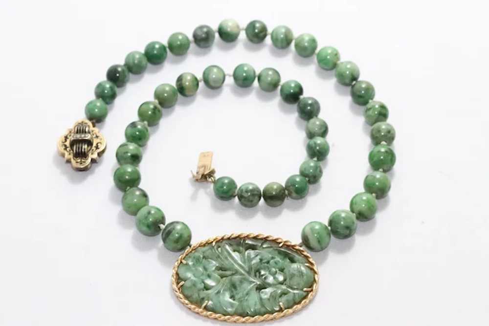 Vintage Victorian 14 KT Gold Jade Necklace - image 3