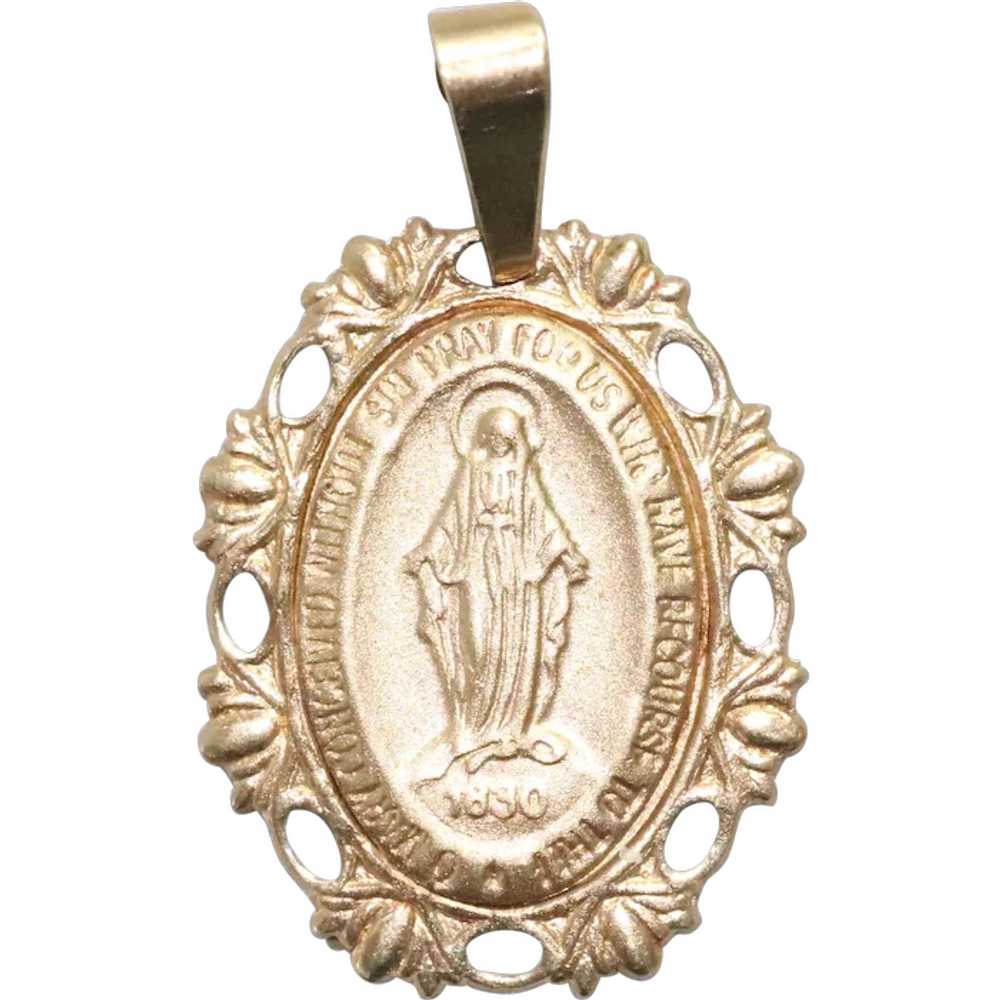 14KT Gold Religious Blessing Mary Pendant - image 1