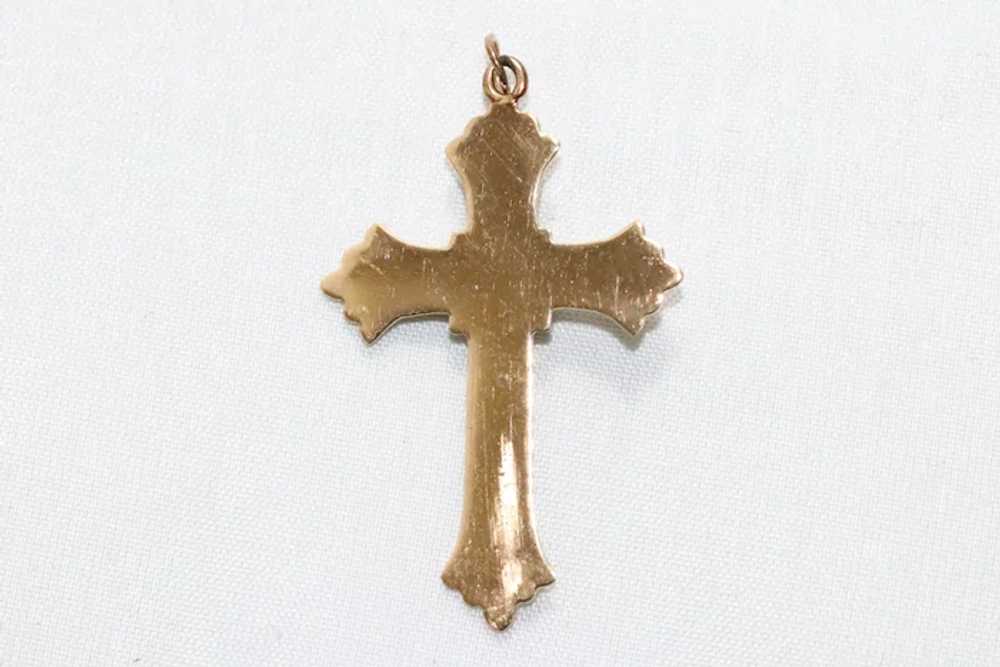 Vintage 18K Two Toned Gold Floral Bezel Set Cross - image 2