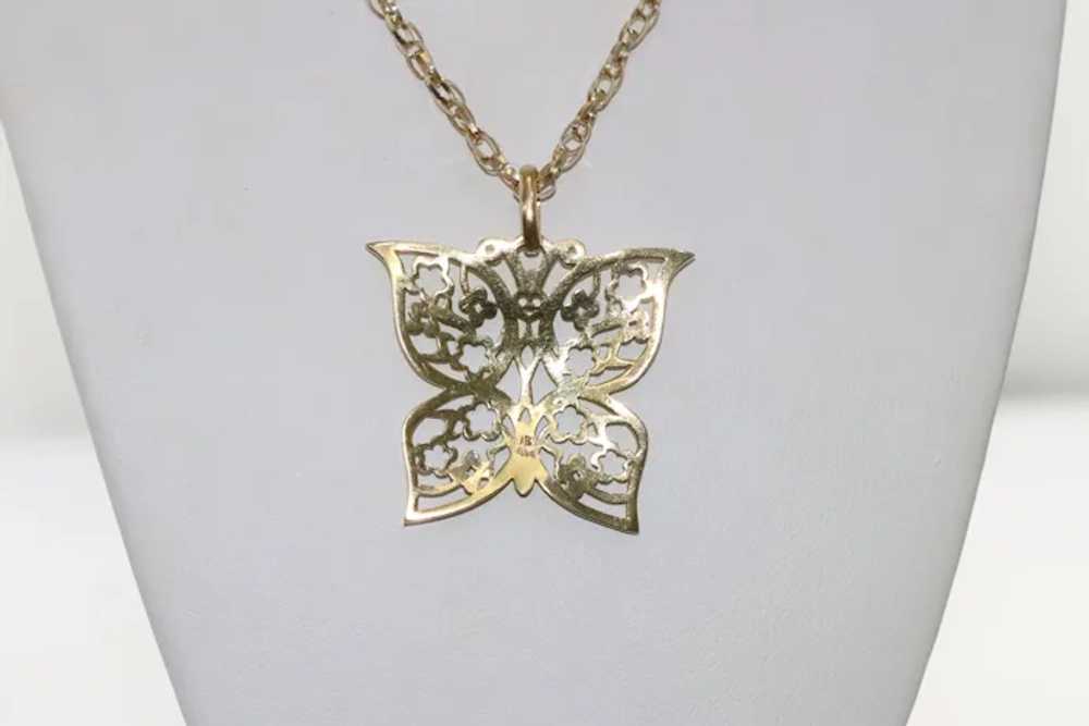 14KT Two Tone Gold Floral Butterfly Necklace - image 3