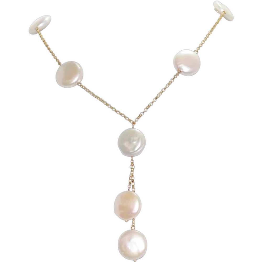 14KT Yellow Gold Pearl Coin Necklace - image 1