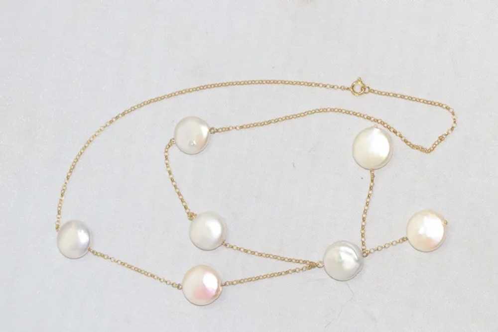 14KT Yellow Gold Pearl Coin Necklace - image 2