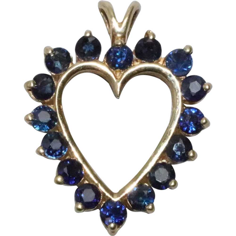 14 KT Yellow Gold .55 CT Sapphire Heart Pendant - image 1