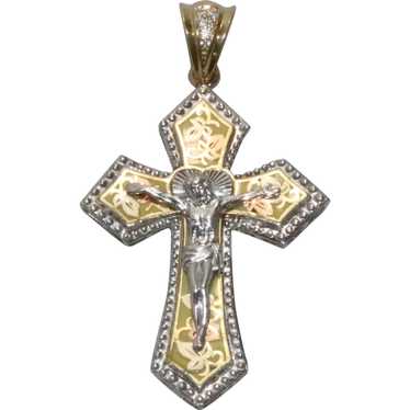 14 KT Tri-Colored Gold Religious Cross Pendant - image 1