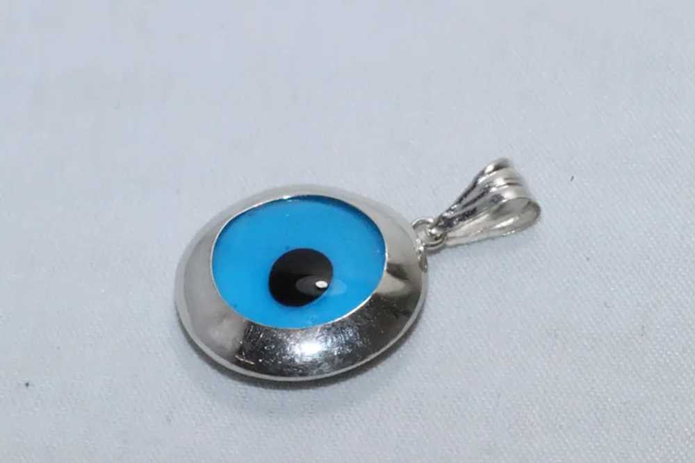 14 KT White Gold Round Evil Eye Pendant - image 2