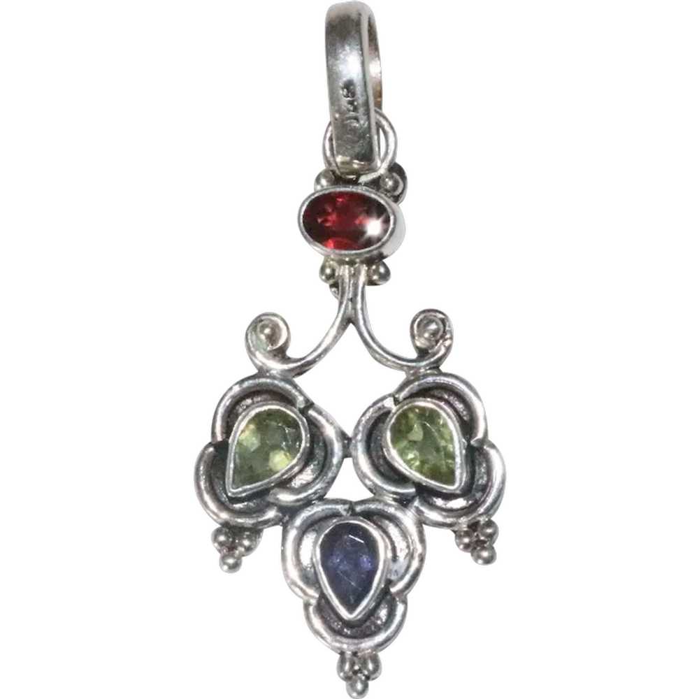 Sterling Silver Multi Colored Stoned Chandelier P… - image 1