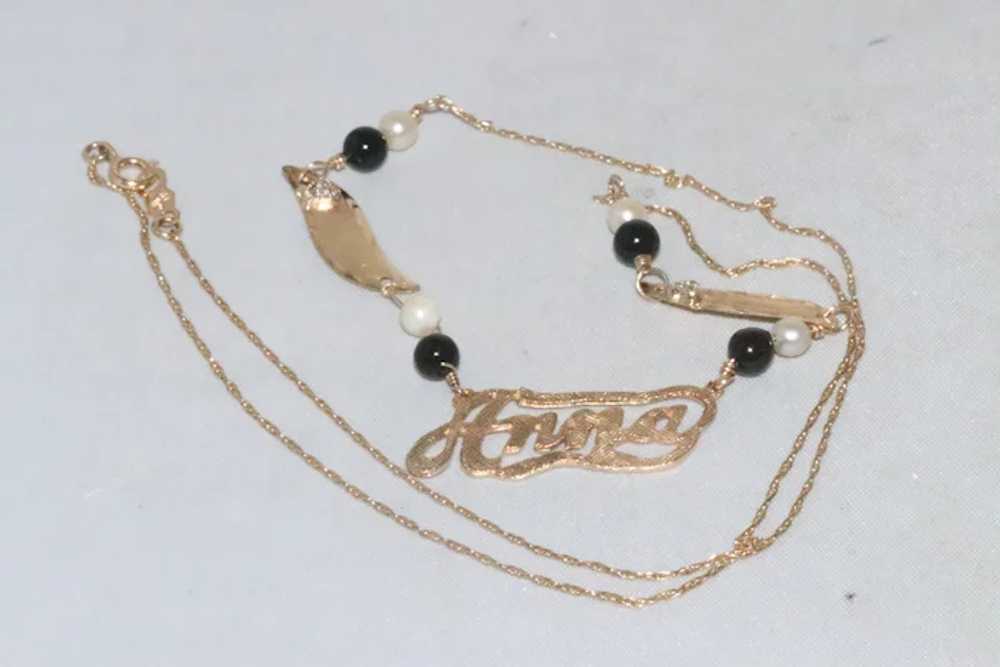 Vintage 14 KT Gold Anna Name Plate Necklace - image 2