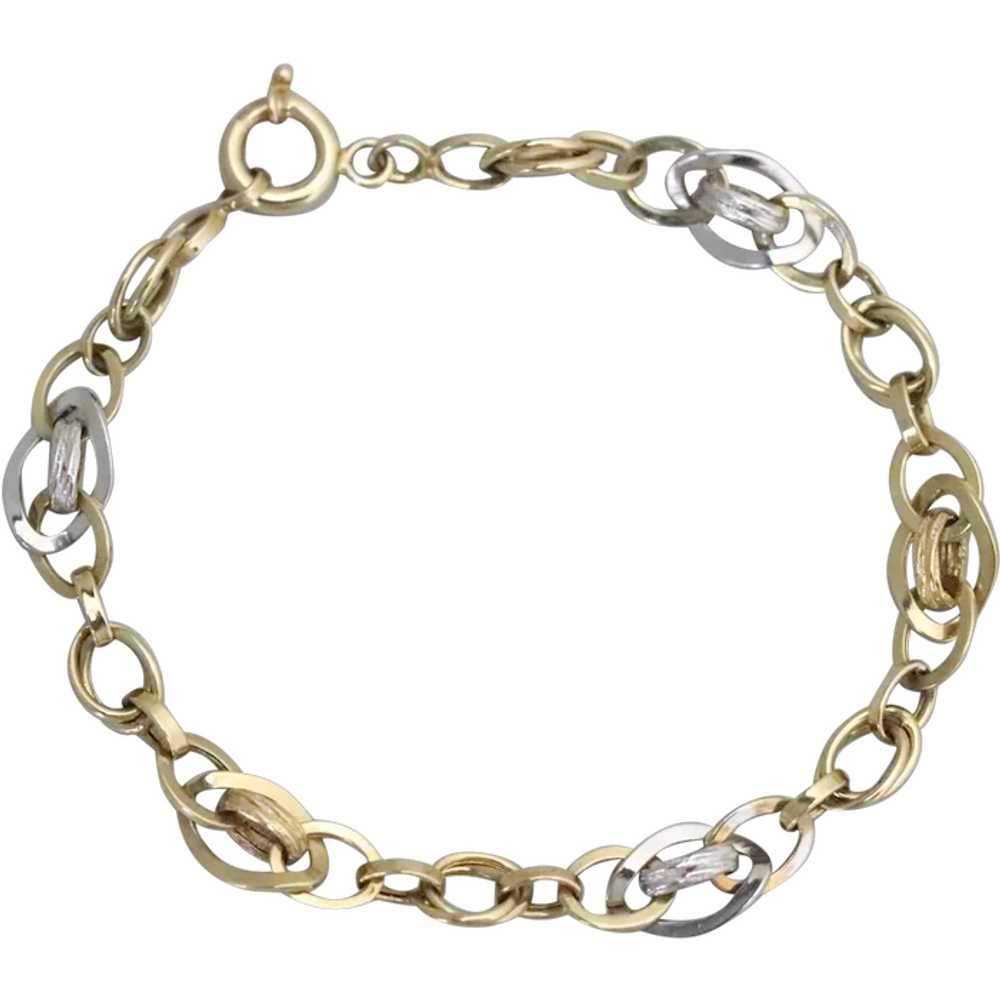 Vintage 14K Two Toned Gold Rolo Chain Bracelet - image 1