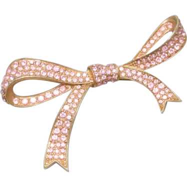 Vintage Kenneth Jay Lane Gold Tone Pink Ribbon Bo… - image 1