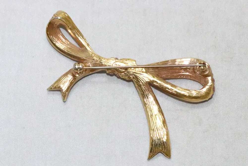 Vintage Kenneth Jay Lane Gold Tone Pink Ribbon Bo… - image 2