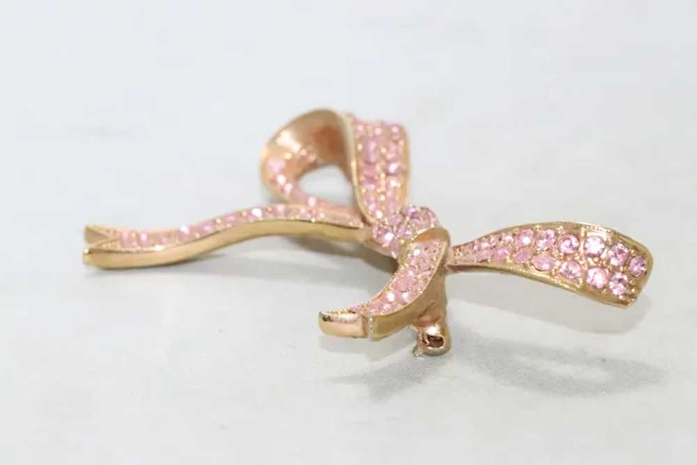 Vintage Kenneth Jay Lane Gold Tone Pink Ribbon Bo… - image 3