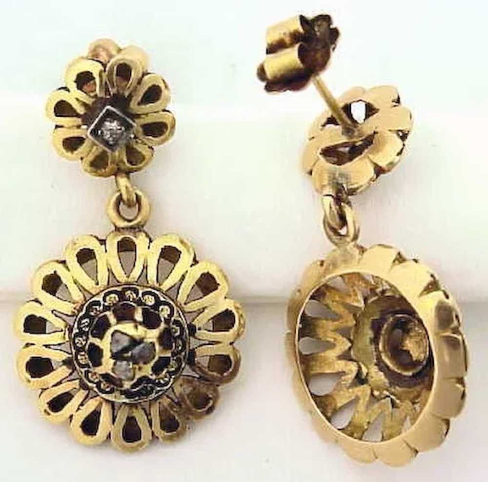 Victorian Antique Chandelier 18K Gold Enamel Earr… - image 2