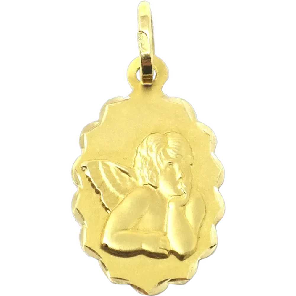 Vintage 18k French Gold Raphael Cherub Angel Char… - image 1