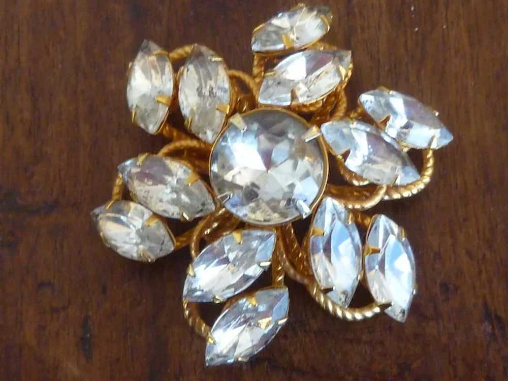 Vintage Big Bold White Rhinestone Brooch - image 1