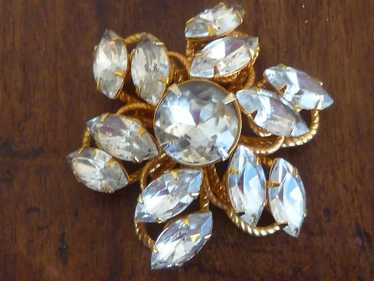 Vintage Big Bold White Rhinestone Brooch - image 1