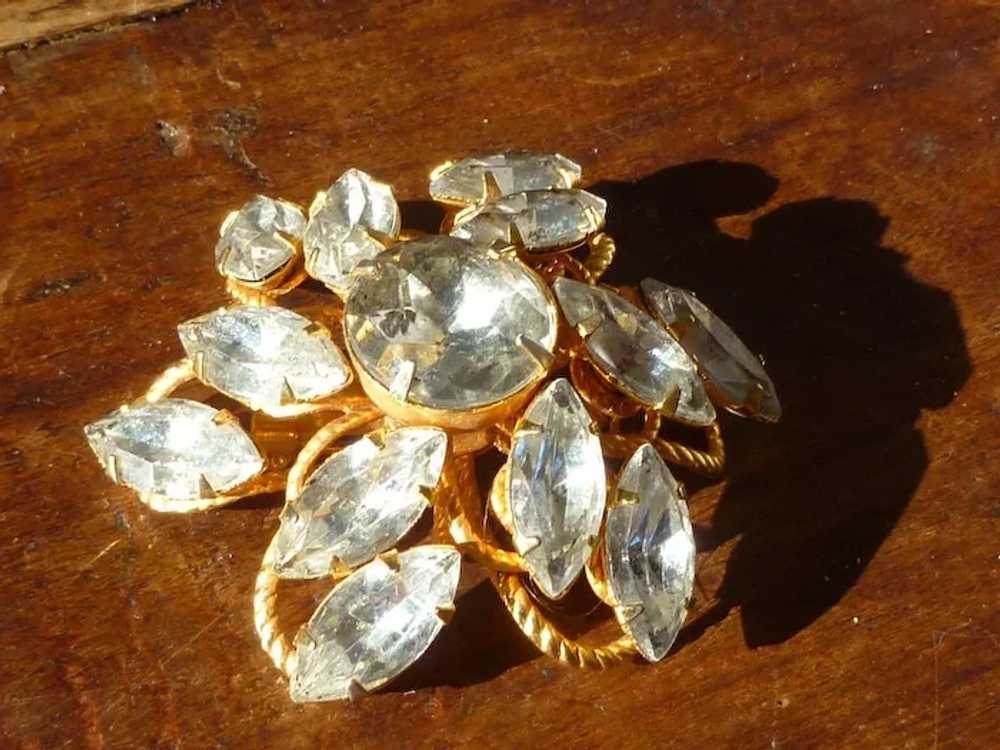 Vintage Big Bold White Rhinestone Brooch - image 3