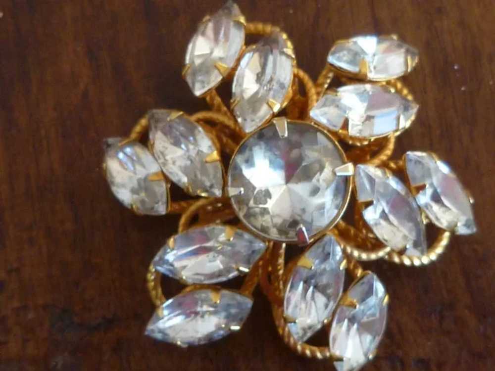 Vintage Big Bold White Rhinestone Brooch - image 5