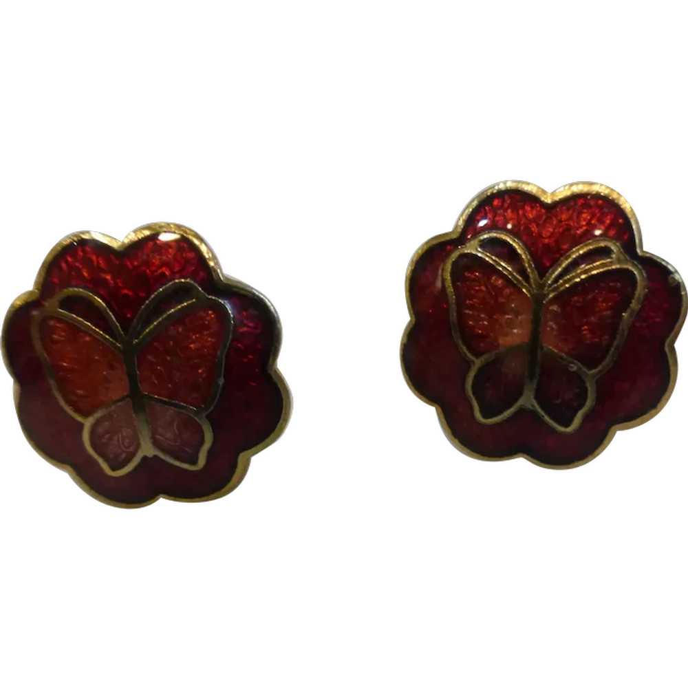 Vintage Cloisonne Butterfly Stud Earrings - Gem