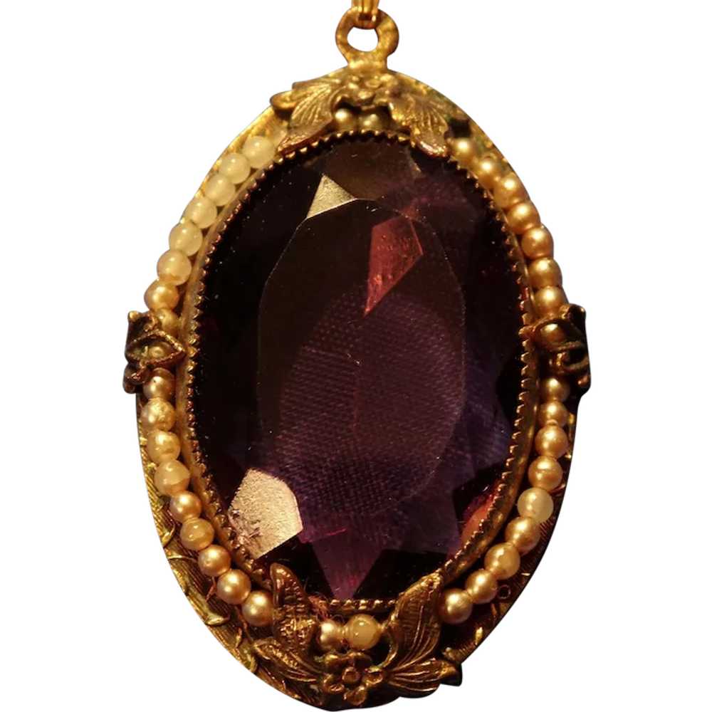 Antique Victorian  Amethyst Paste Pendant Necklace - image 1