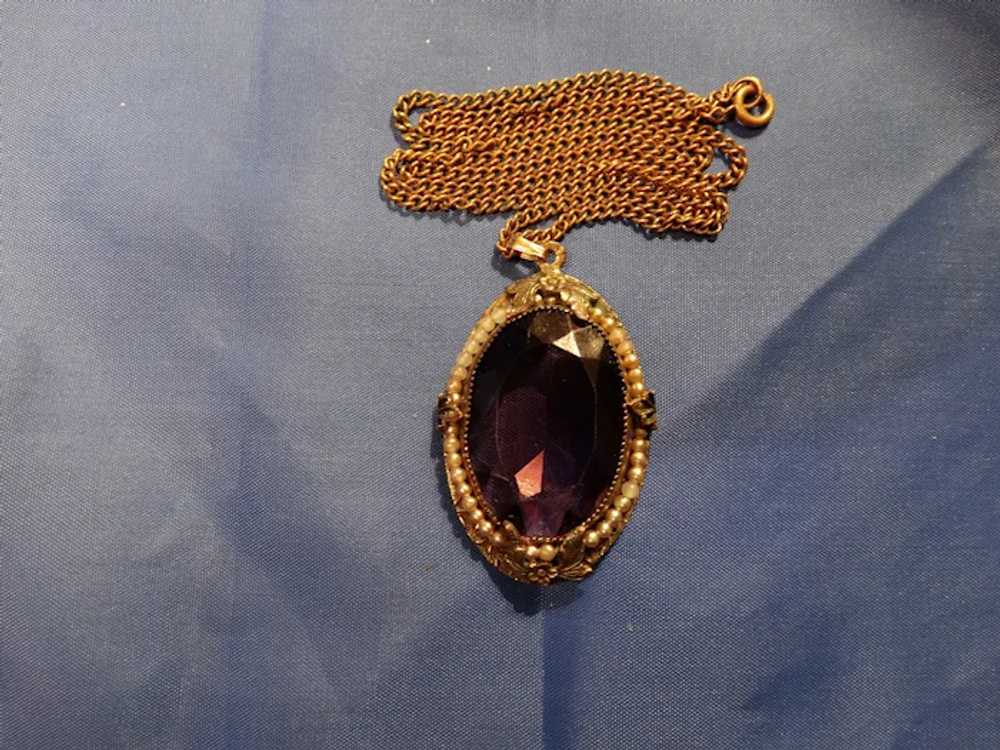 Antique Victorian  Amethyst Paste Pendant Necklace - image 2