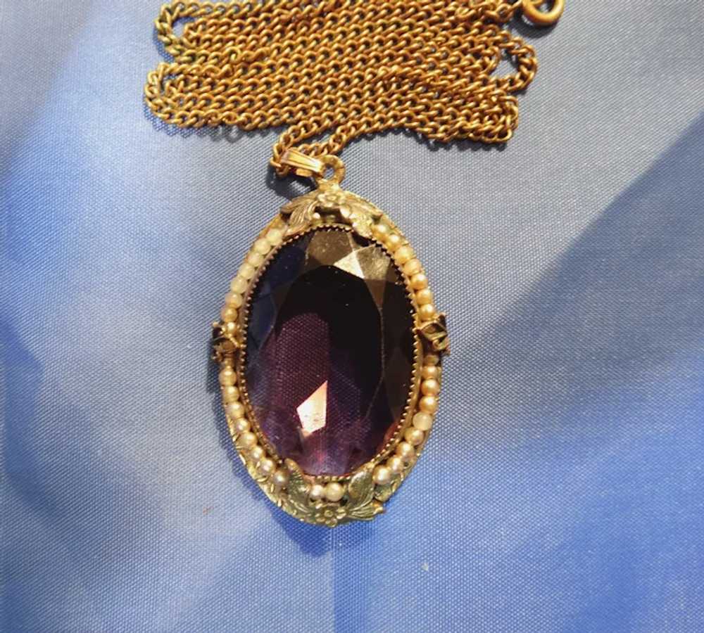 Antique Victorian  Amethyst Paste Pendant Necklace - image 5
